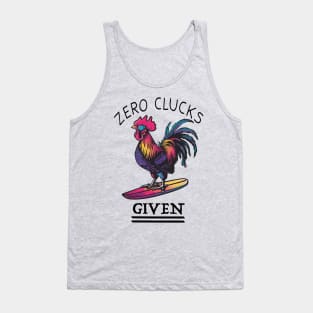 Surfing Rooster - No Clucks Given (with Black Lettering) Tank Top